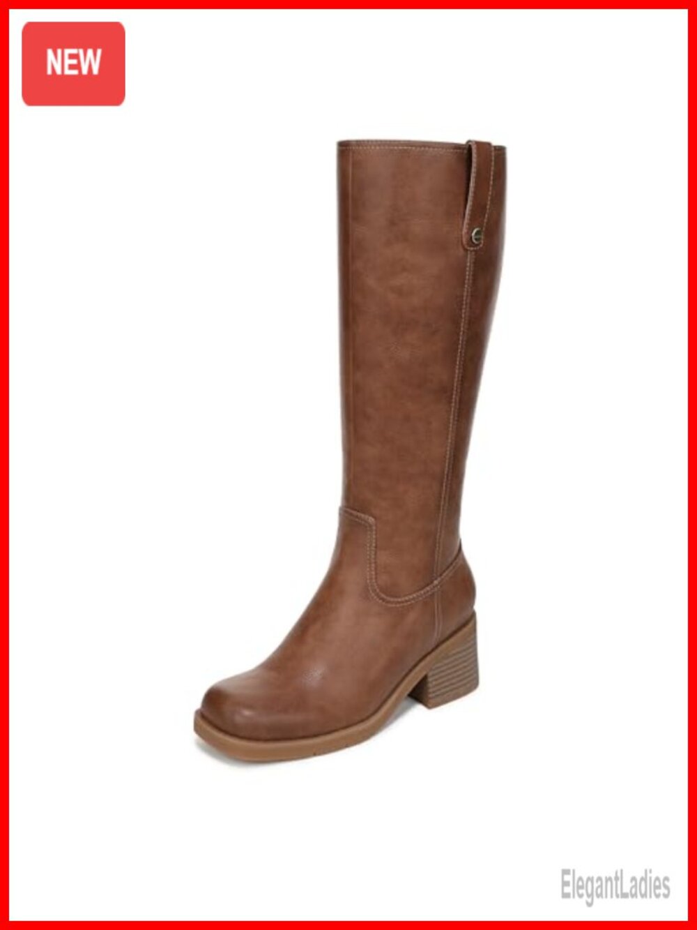 Faux Leather Knee High Boots Comfortable Western Block Heel
